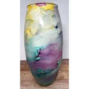 Franco Italian Art Glass Vase Handmade Reverse Handpainted Mid-Century